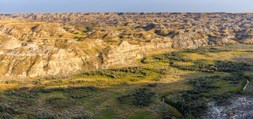 Panorama of the badlands in the UNESCO World Heritage Site of Dinosaur Provincial Park, Alberta...
