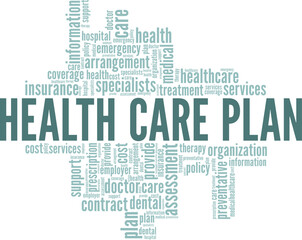 Health Care Plan word cloud conceptual design isolated on white background.