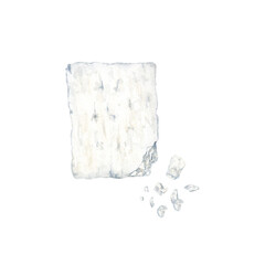 Greek feta cheese with crumbs. Watercolor food illustration isolaten on white background