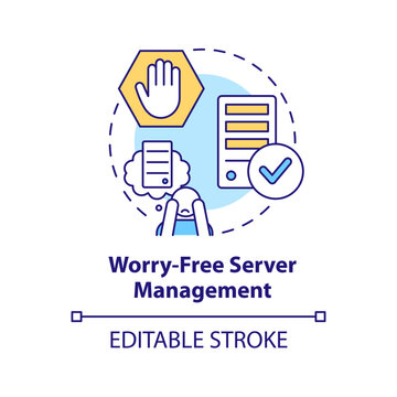 Worry free server management concept icon. Provide users services. Digital products abstract idea thin line illustration. Isolated outline drawing. Editable stroke. Arial, Myriad Pro-Bold fonts used