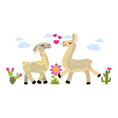 Cute llamas or alpacas hand drawn vector illustration.