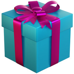 Blue gift box with pink ribbon. Isolated on PNG Transparent Background. Special days and gift concept
