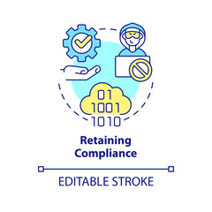 Retaining compliance concept icon. Provide data privacy. Cybersecurity abstract idea thin line illustration. Isolated outline drawing. Editable stroke. Arial, Myriad Pro-Bold fonts used