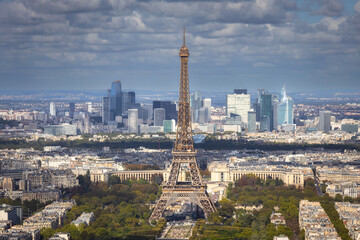 Fototapeta na wymiar Panorama of Paris with Eiffel Tower at sunny day. France