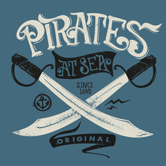 Pirates at sea, vector print design for t-shirt