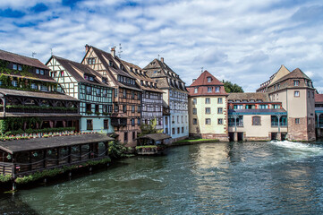 View of the river and Small houses in the European 
 the city of Strasbourg