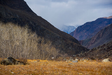 View of Chulyshman valley in Altay mountains in the autumn