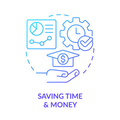 Saving time and money blue gradient concept icon. Elearning. Learning management system benefit abstract idea thin line illustration. Isolated outline drawing. Myriad Pro-Bold font used