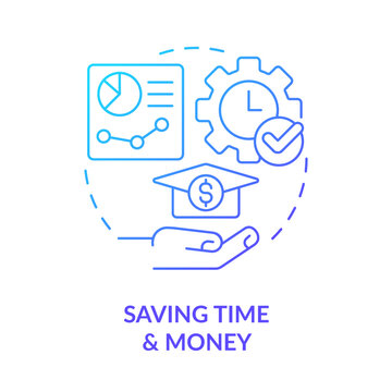 Saving time and money blue gradient concept icon. Elearning. Learning management system benefit abstract idea thin line illustration. Isolated outline drawing. Myriad Pro-Bold font used