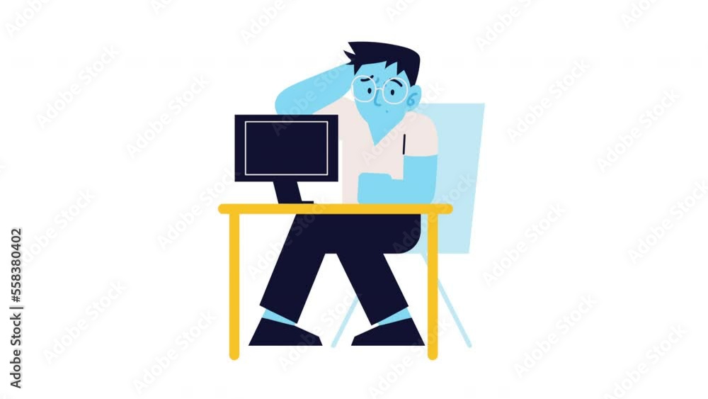 Poster worker man worried using desktop animation