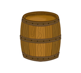 A closed barrel, a wooden container, for storing liquids, conservation, drinks, utensils of a peasant economy, a color drawing, on a transparent background