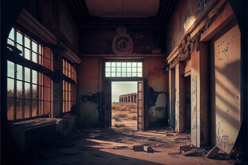Fototapeta na wymiar 4K Abandoned building interior, Landscape, Beautiful