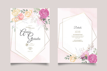 Beautiful various floral frame wedding invitation card template Premium Vector