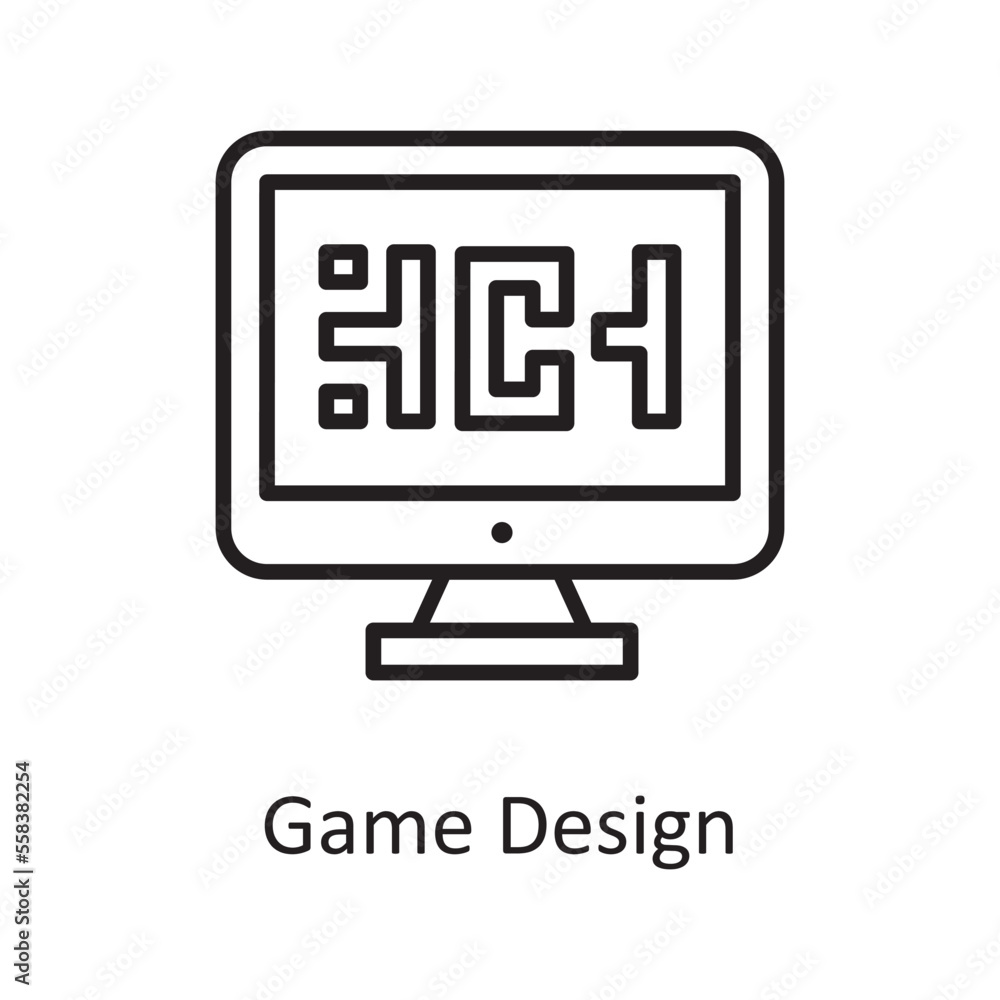 Poster game design vector outline icon design illustration. design and development symbol on white backgrou