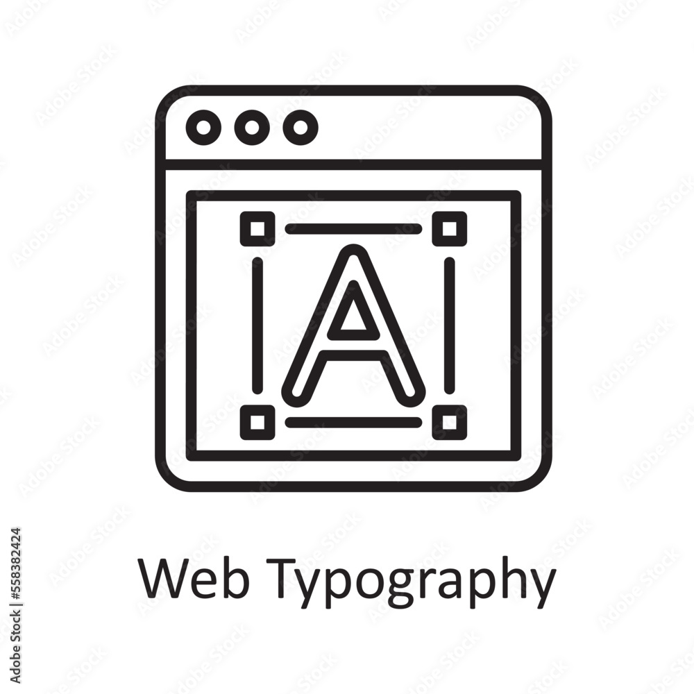 Poster web typography vector outline icon design illustration. design and development symbol on white backg