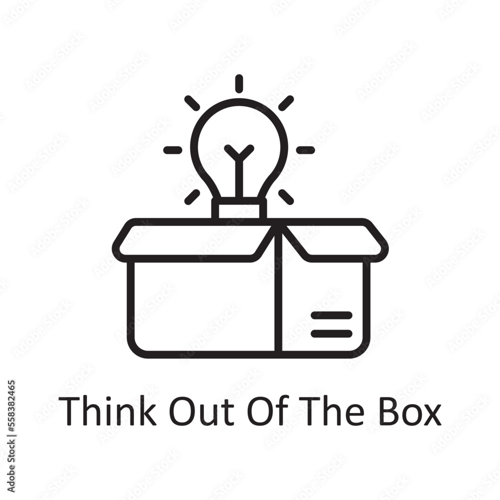 Poster think out of the box vector outline icon design illustration. design and development symbol on white