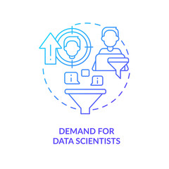 Increasing demand for data scientists blue gradient concept icon. Engineers challenges. Digitization trend abstract idea thin line illustration. Isolated outline drawing. Myriad Pro-Bold font used