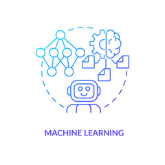 Machine learning blue gradient concept icon. Automatic algorithm integration. Data science technology abstract idea thin line illustration. Isolated outline drawing. Myriad Pro-Bold font used