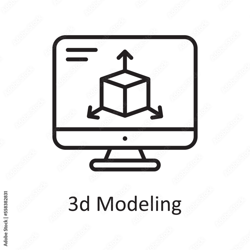 Aufkleber 3d modeling vector outline icon design illustration. design and development symbol on white backgrou
