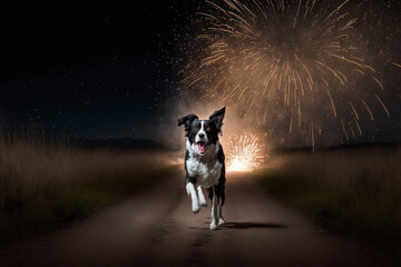 Really scared puppies of fireworks and loud noises. Generative Ai.  - obrazy, fototapety, plakaty