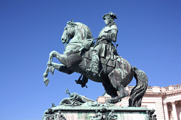 Equestrian statue of Prince Eugene of Savoy by Anton Dominick Ritter von Fernkorn (1865) at Heldenplatz (Heroes' square) in Vienna, Austria