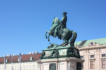 Fototapeta na wymiar questrian statue of Prince Eugene of Savoy by Anton Dominick Ritter von Fernkorn (1865) at Heldenplatz (Heroes' square) in Vienna, Austria 