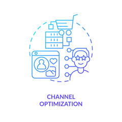 Channel optimization blue gradient concept icon. Business digitization. Data science in marketing abstract idea thin line illustration. Isolated outline drawing. Myriad Pro-Bold font used