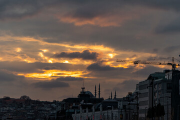 Fototapeta na wymiar Cityscape of Istanbul, Turkey at sunset time with dramatic sky clouds