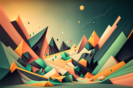 Abstract geometric landscape illustration as background. Generative AI.