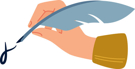 Hand with quill flat icon Writing symbol