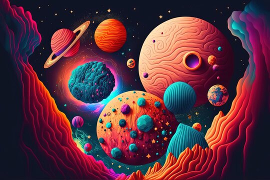 pop art style illustration of star planet and universe background