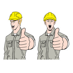 goodポーズをする白人の工事現場員