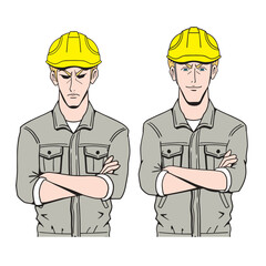 腕組みをする白人の工事現場員