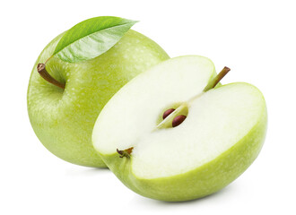 Delicious green apples, isolated on white background