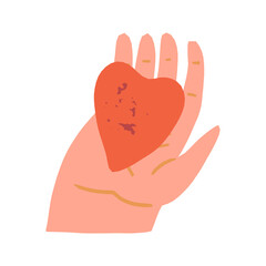 Obraz premium A person carefully holds the heart in the palm of his hand. Symbol of love, careful treatment, affection concept.