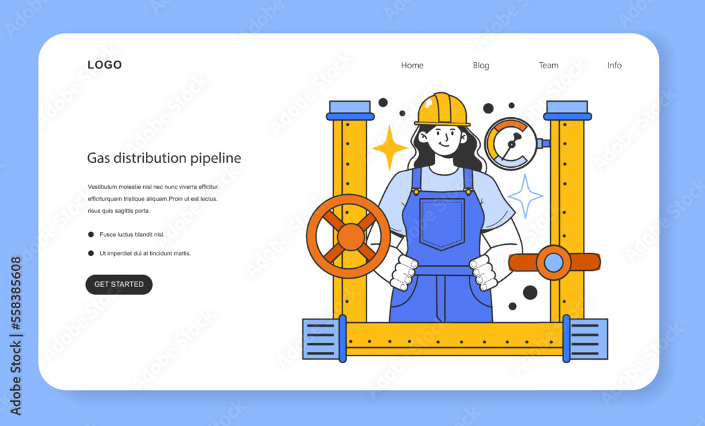 Poster gas distribution pipeline web banner or landing page. natural resource