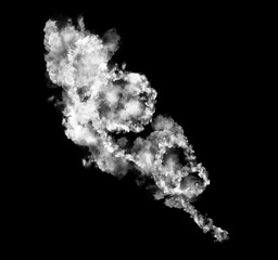 Abstract white puffs of smoke swirls overlay on black background pollution. Royalty high-quality free stock photo image of abstract smoke overlays on black background. White smoke explosion