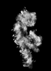 Abstract white puffs of smoke swirls overlay on black background pollution. Royalty high-quality free stock photo image of abstract smoke overlays on black background. White smoke explosion