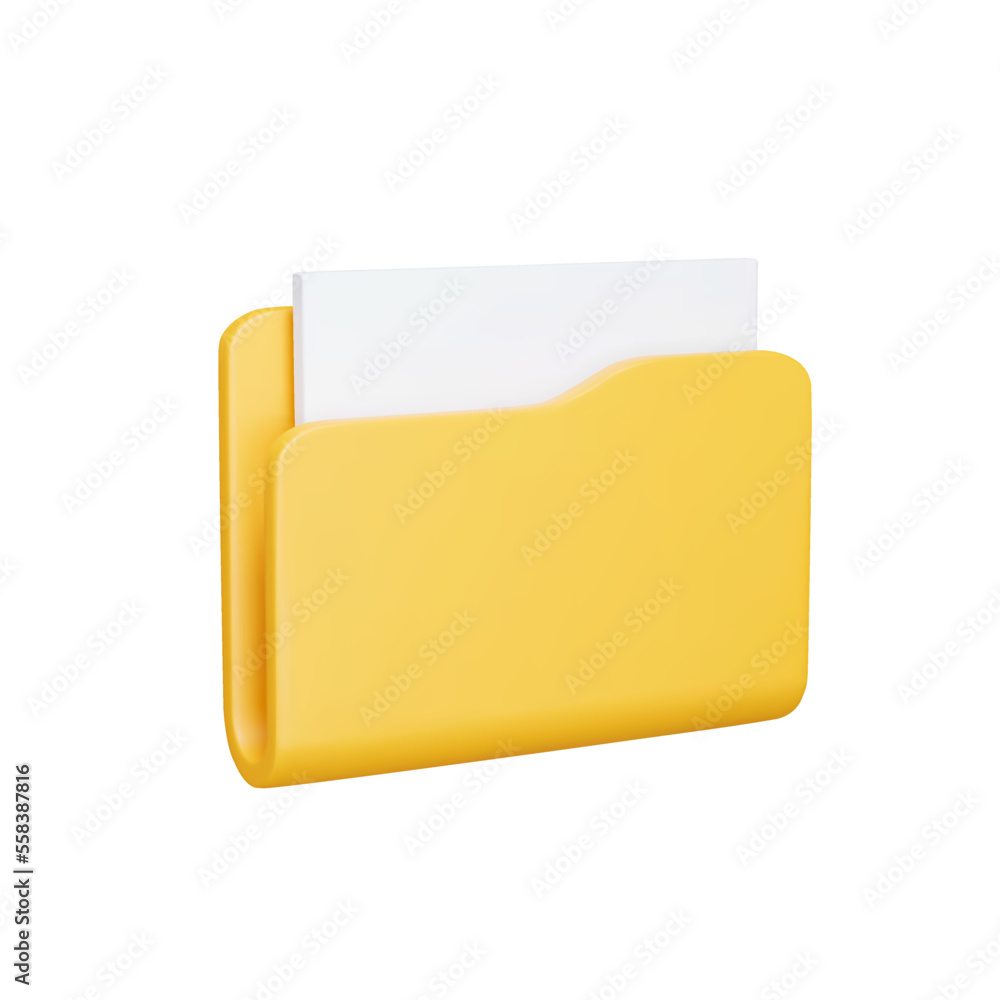 Poster file folder 3d icon. binder with files inside. isolated object on a transparent background
