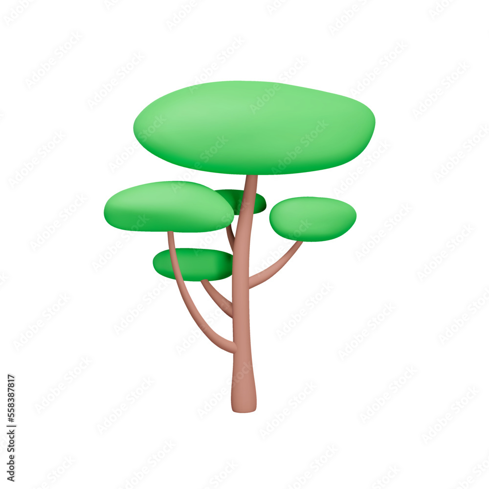 Poster tree with branches and green leaves. isolated 3d object on a transparent background