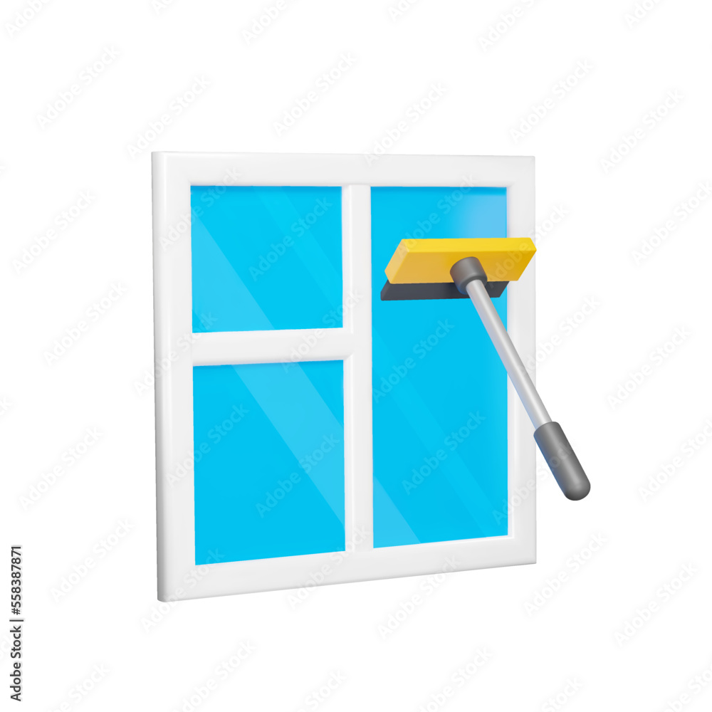 Poster window washing 3d icon. the window cleaning mop washes the window. isolated object on a transparent 