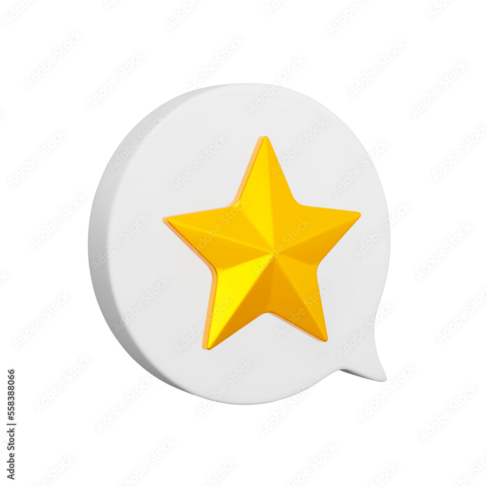 Poster speech bubble with a star 3d icon. user rating, comment, opinion. isolated object on a transparent b