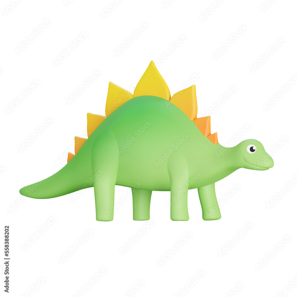 Poster stegosaurus 3d icon. dinosaur with plates on the back. isolated object on a transparent background