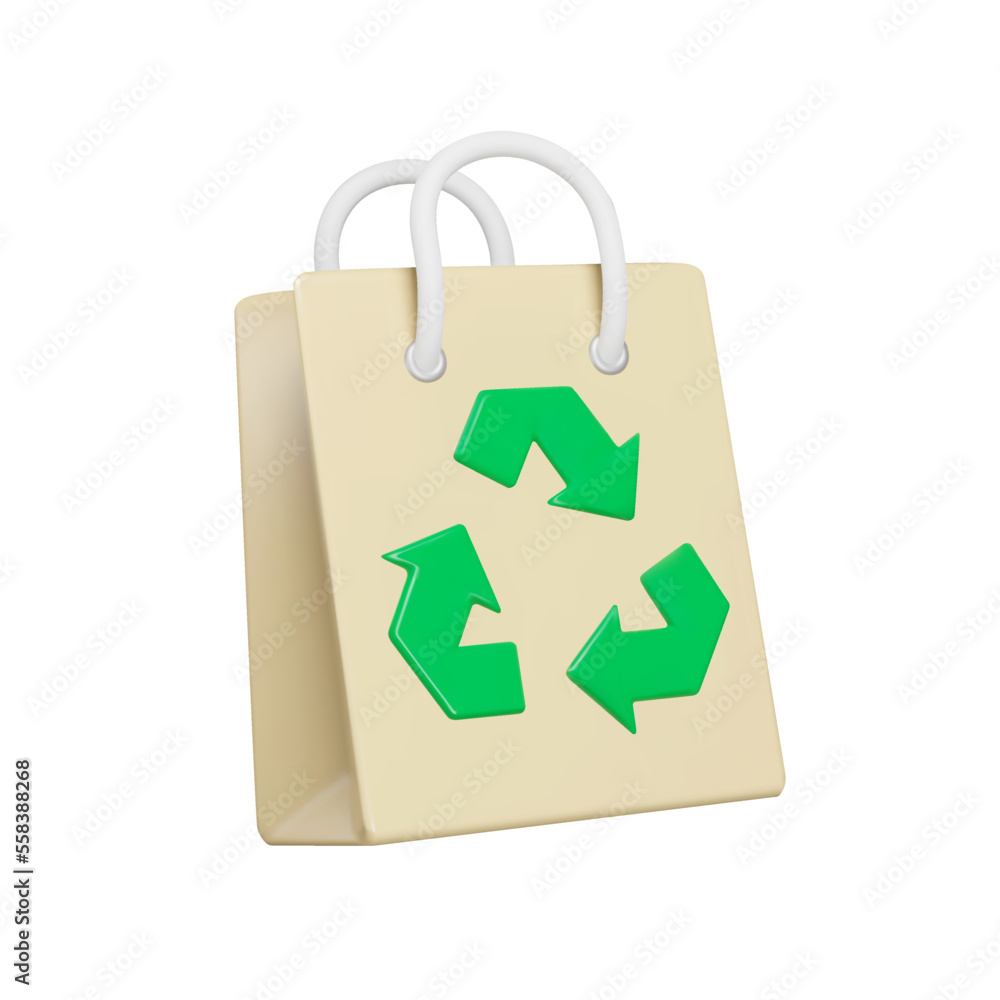 Poster shopping bag made from recyclable material 3d icon. recycle. isolated object on a transparent backgr