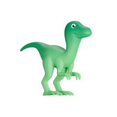 Predatory reptile, velociraptor 3d icon. green dinosaur. Isolated object on a transparent background