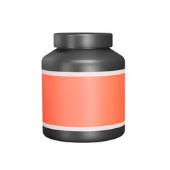 Protein 3d icon. Black sports nutrition pack. Isolated object on a transparent background