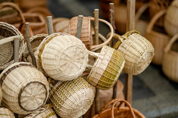 Wicker baskets of various sizes sold on Easter market in Vilnius