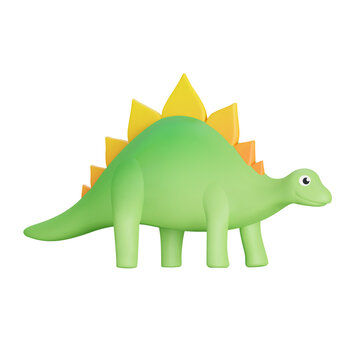 Stegosaurus 3d icon. Dinosaur with plates on the back. Isolated object on a transparent background