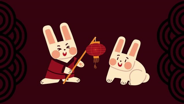 chinese rabbits with lamp animation