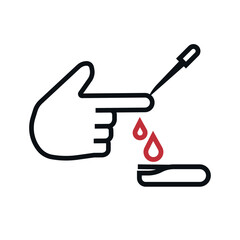 Blood test thin line icon. diabetes. Blood drop from finger. Detection of sugar level.vector illustration
